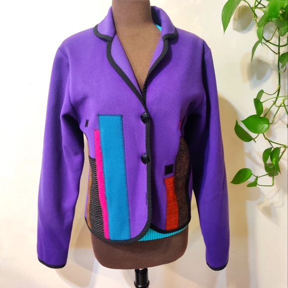 Lynn Murray Vintage Purple Patched Wool Jacket - Picture 1 of 10